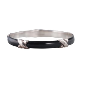 Tiffany & Co Silver Black Enamel X Bangle Bracelet