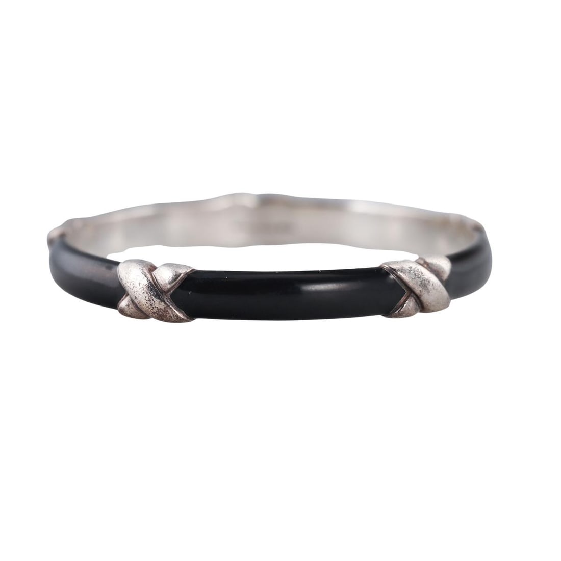 Tiffany & Co Silver Black Enamel X Bangle Bracelet (1 of 5)