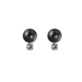 14k Gold Black Pearl Diamond Earrings
