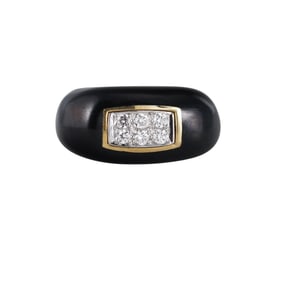 David Webb 18k Gold Platinum Diamond Enamel Ring