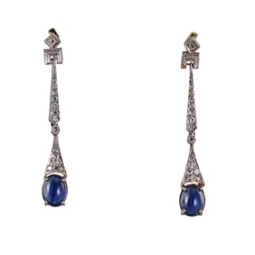 Platinum Gold Sapphire Diamond Drop Earrings