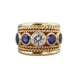 Adler 18k Gold Diamond Sapphire Tapered Band Ring