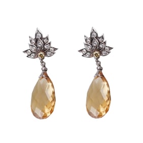 Antique Platinum Diamond Citrine Night & Day Earrings