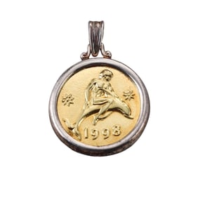 Lalaounis Greece 18k Gold Silver 1992 Dolphin Medallion Pendant