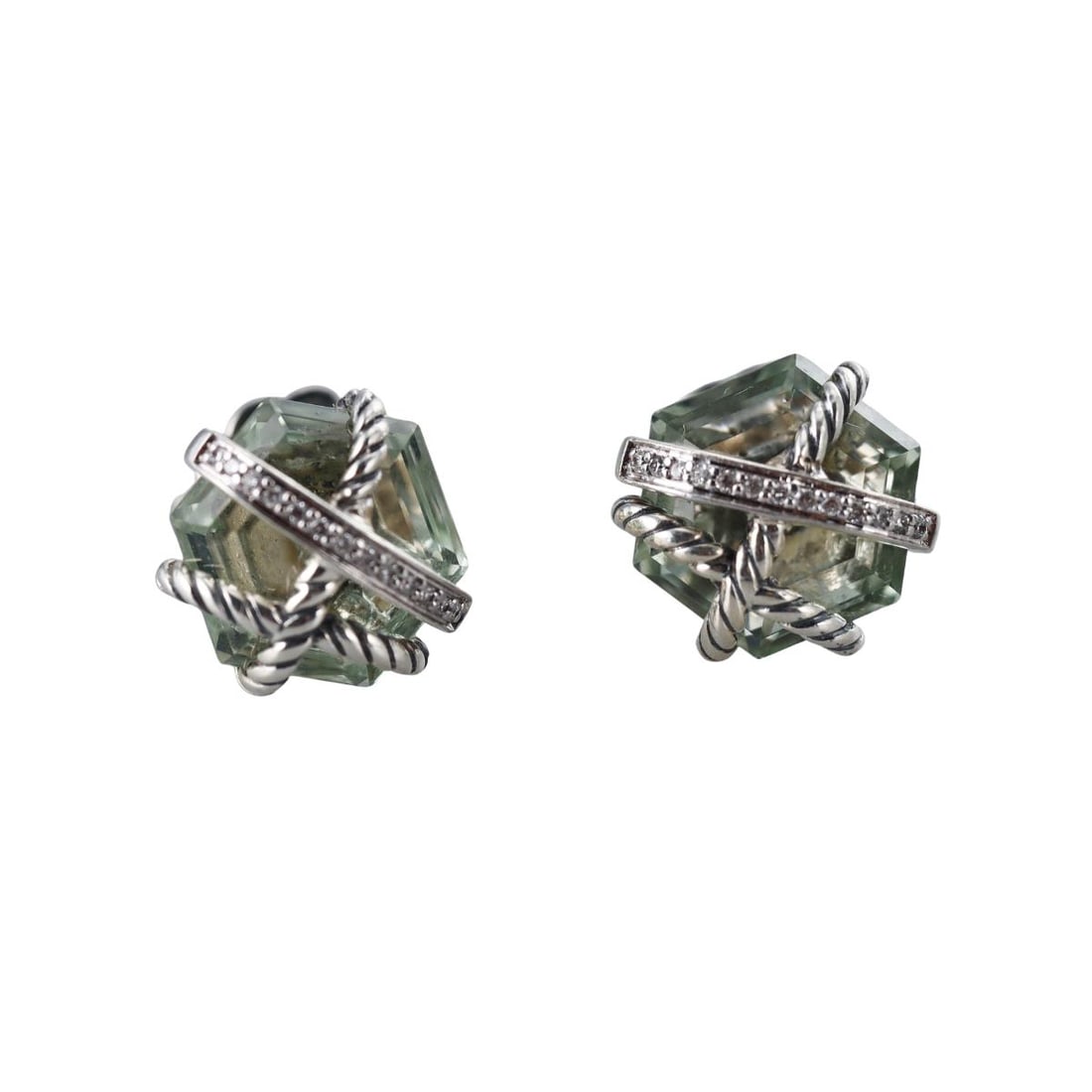 David Yurman Cable Wrap Prasiolite Diamond Silver Earrings (1 of 3)
