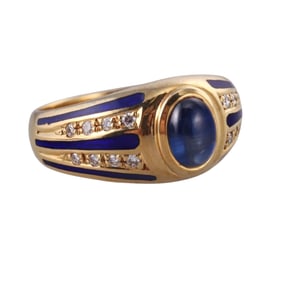 Faberge Gold Sapphire Diamond Enamel Ring
