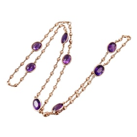 14k Rose Gold Amethyst Station Necklace