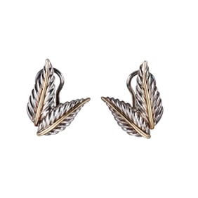 Tiffany & Co Silver 18k Gold Leaf Motif Earrings