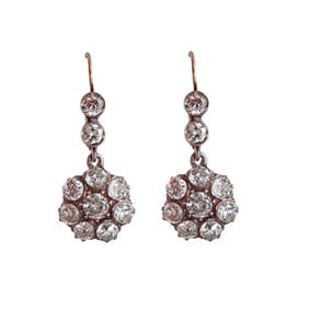 2ctw Diamond Antique Victorian 14k Gold Silver Cluster Earrings