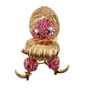 1960s 18k Gold Pink Sapphire Diamond Brooch Pin