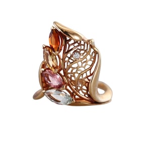 Carrera y Carrera Hoja 18k Gold Diamond Gemstone Ring