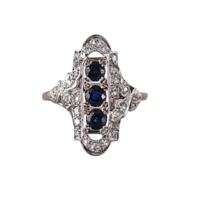 14k Gold Platinum Diamond Sapphire Ring