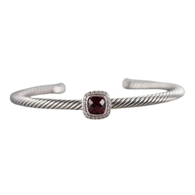 David Yurman Noblesse Silver Diamond Garnet Cuff Bracelet