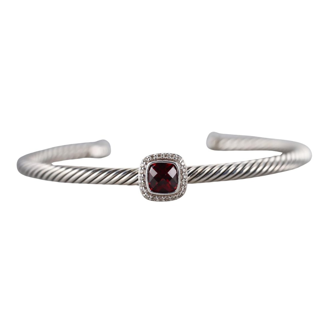 David Yurman Noblesse Silver Diamond Garnet Cuff Bracelet (1 of 4)