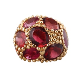 18k Gold 80 Carat Pink Tourmaline Beaded Dome Ring