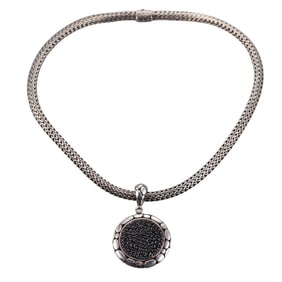 John Hardy Silver Black Sapphire Kali Circle Pendant Necklace