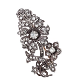 Antique Silver Gold Diamond Brooch Pin