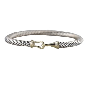 David Yurman Silver 14k Gold Classic Cuff Bangle Bracelet