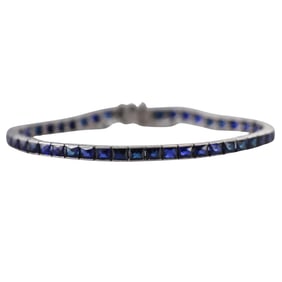 Art Deco Platinum French Cut Sapphire Tennis Bracelet