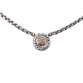 David Yurman Silver 18k Gold Diamond Cookie Pendant Necklace