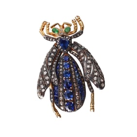14k Gold Silver Diamond Sapphire Emerald Bug Insect Pendant Brooch