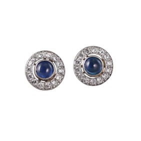 Platinum Gold Sapphire Diamond Stud Earrings
