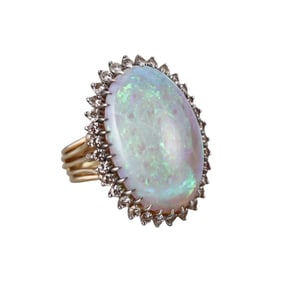 14k Gold Diamond Opal Cocktail Ring