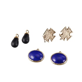 14k Gold Lapis Jet Interchangeable Night & Day Earrings