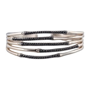 John Hardy Bamboo Silver Black Diamond Cuff Bracelet