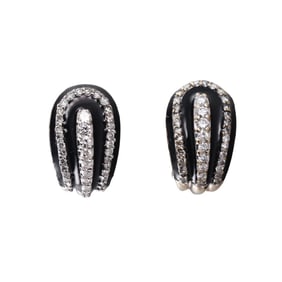 18k Gold Diamond Enamel Earrings