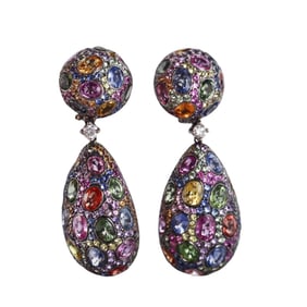 Sabbadini 18k Gold Diamond Multi Color Sapphire Earrings