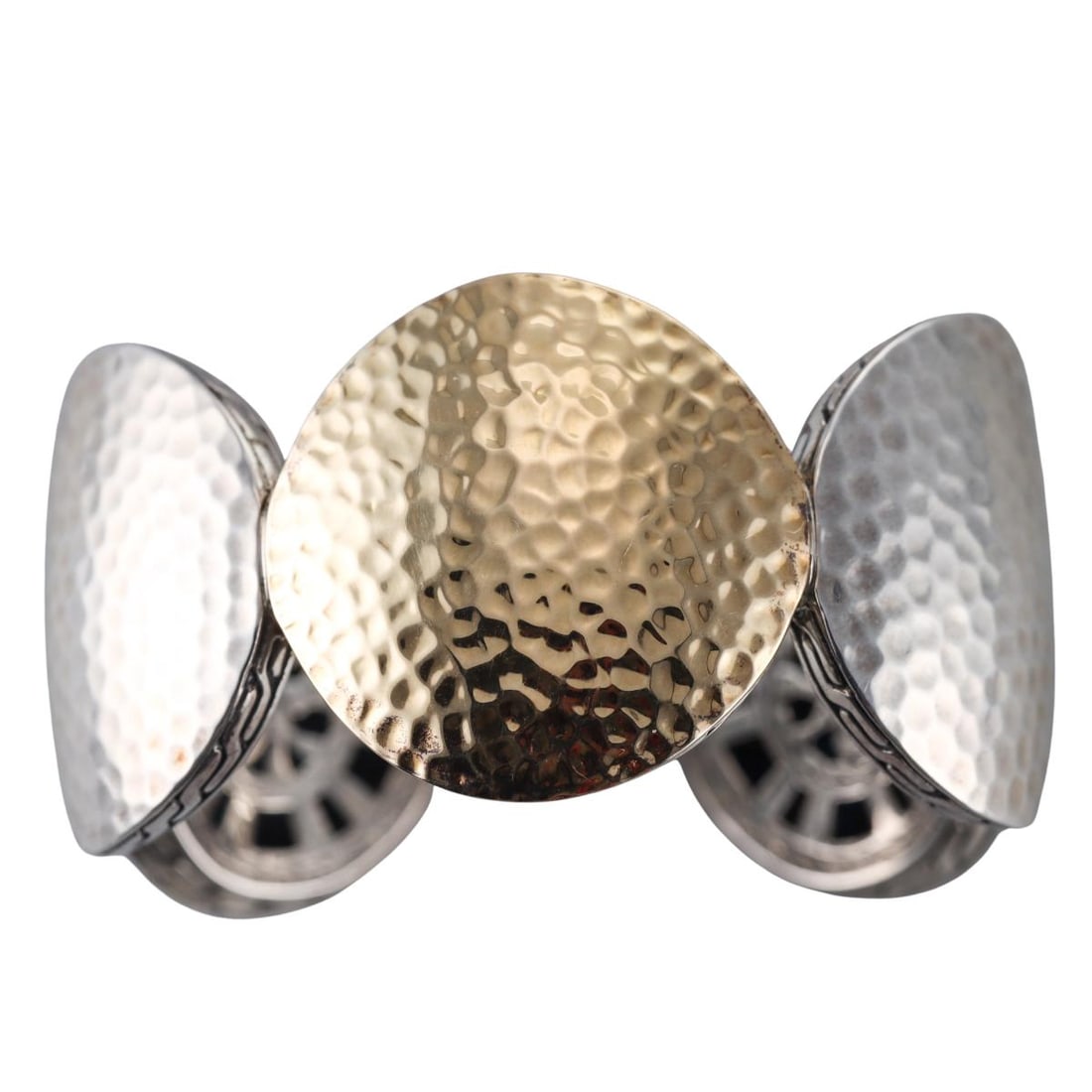 John Hardy Silver Gold Hammered Disc Wide Cuff Bracelet (1 of 5)