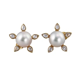 18k Gold South Sea Pearl 2.63ctw Diamond Earrings