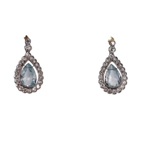 Platinum Gold Aquamarine Diamond Drop Earrings