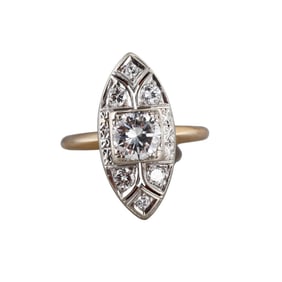 14k Gold Diamond Navette Ring