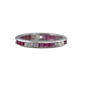 Platinum Diamond Ruby Eternity Wedding Band Ring