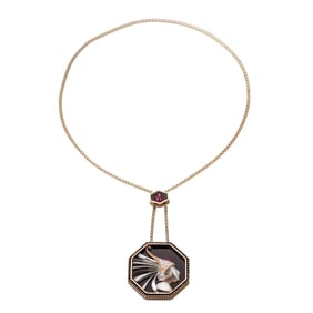 Erte Romain de Tirtoff Fireflies Gold Ruby Diamond MOP Onyx Necklace