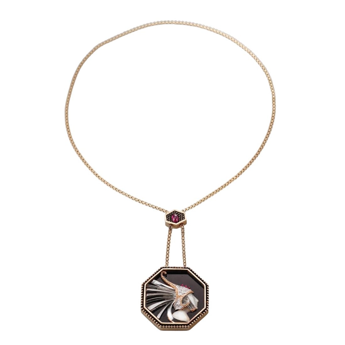 Erte Romain de Tirtoff Fireflies Gold Ruby Diamond MOP Onyx Necklace (1 of 7)