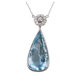 35ct Aquamarine Platinum Diamond Pendant Necklace