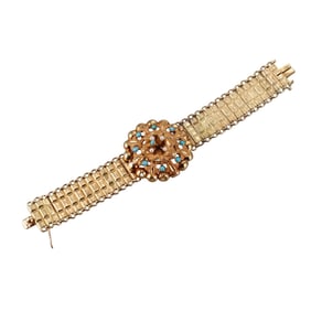 Antique Victorian French 18k Gold Turquoise Pearl Bracelet