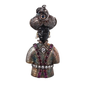 Italian 18k Gold Silver Ruby Diamond Blackamoor Brooch