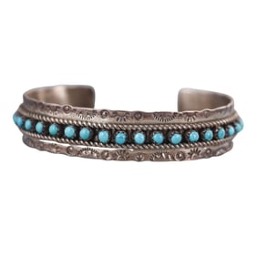 JP Ukestine Zuni Native American Sterling Turquoise Bracelet