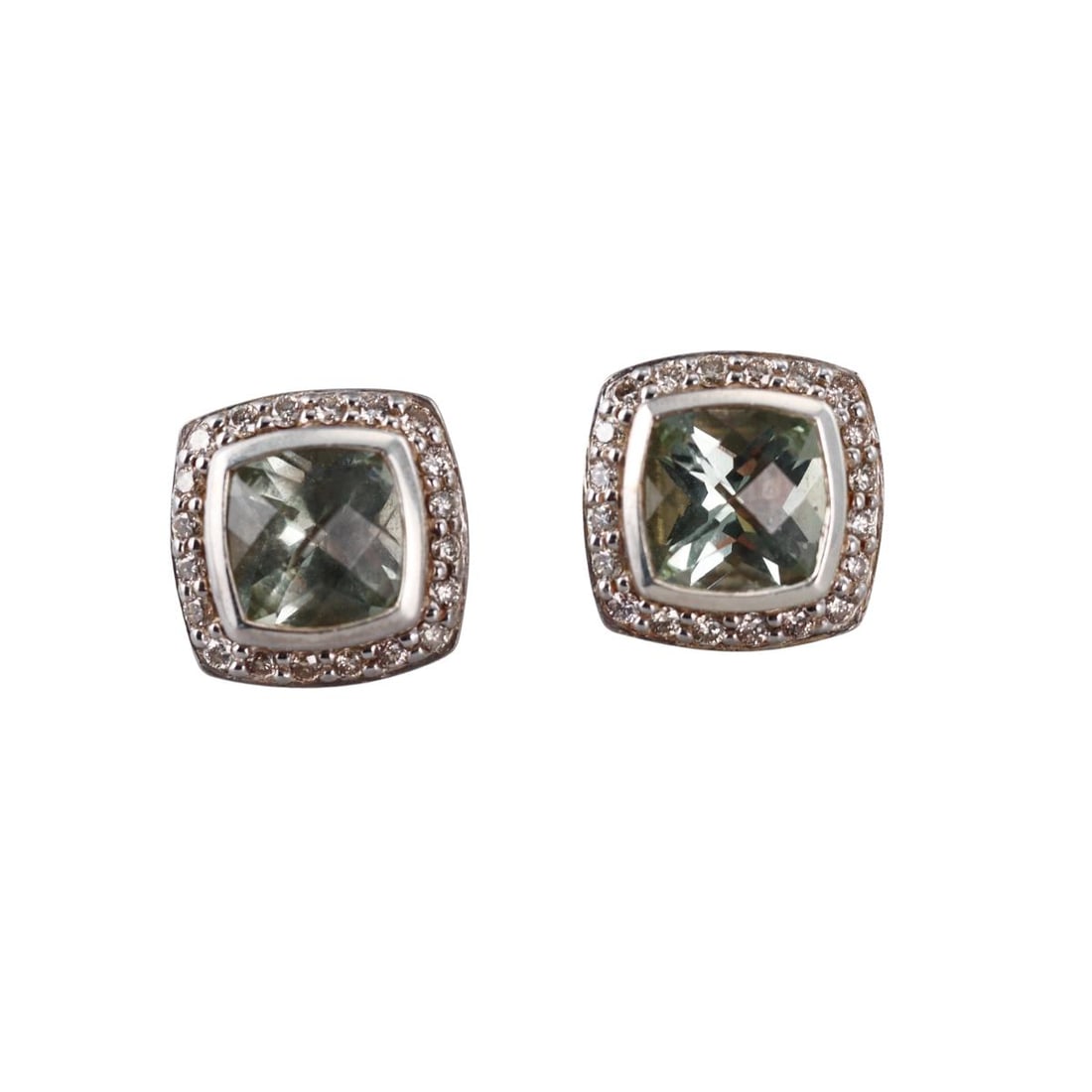 David Yurman Petite Albion Prasiolite Diamond Silver Earrings: Metal : Sterling Silver Designer : David Yurman Gemstone : Prasiolite, Diamonds 0.17ctw. Measurements : Earrings are 11.5 x 11.5mm. Marked: : DY, 925. Weight: : 5.6 grams <