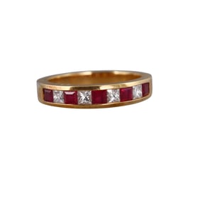 Tiffany & Co 18k Gold Diamond Ruby Band Ring