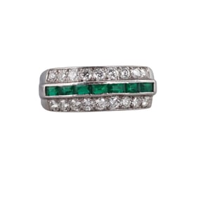 Platinum Diamond Emerald Ring