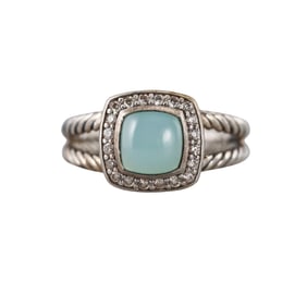 David Yurman Petite Albion Silver Diamond Chalcedony Ring