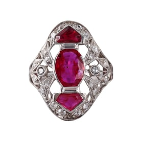 Platinum Diamond Ruby Ring