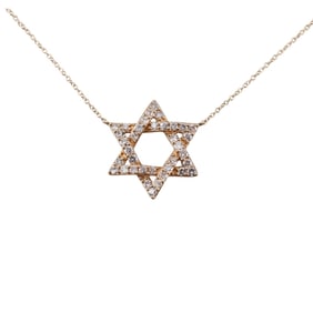 14k Yellow Gold Diamond Star of David Pendant Necklace