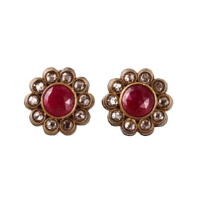 High Karat Gold Ruby Diamond Stud Earrings