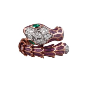 Alexis NY 18k Gold Silver Enamel Diamond Emerald Snake Ring